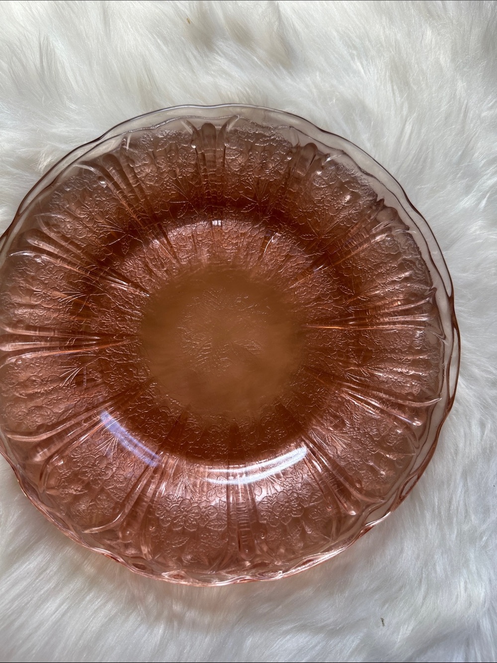 Vintage cherry blossom Rose Pink depression glass luncheon plates. Set of 6